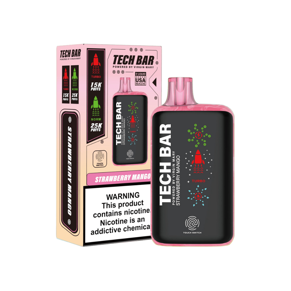 Tech Bar Disposable 25000 Puffs 25mL 50mg | MOQ 5 - Strawberry Mango with packaging