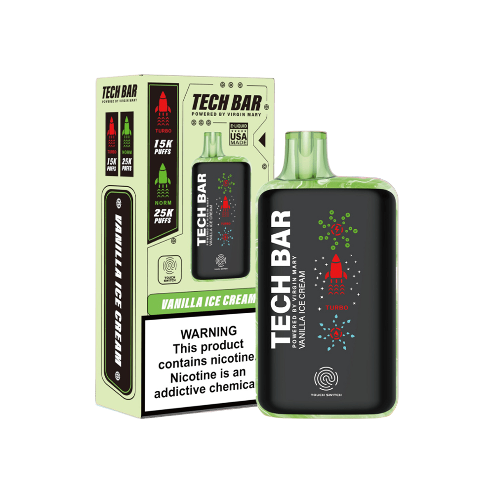 Tech Bar Disposable 25000 Puffs 25mL 50mg | MOQ 5 - Vanilla Ice Cream with packaging