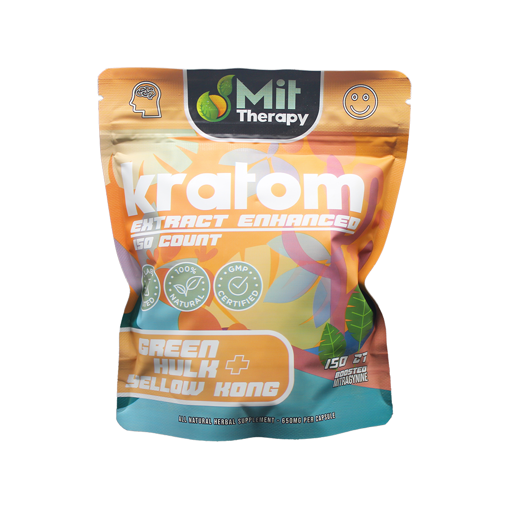 MIT Therapy Kratom Capsules (650mg 150ct Pouch) - Green Hulk/ Yellow Kong