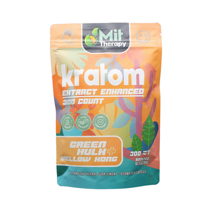 MIT Therapy Kratom Capsules (650mg 300ct Pouch) - Green Hulk/ Yellow Kong