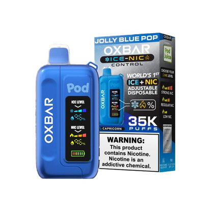 Oxbar Ice-Nic Control Pod Juice Edition Disposable | 35000 Puffs | 14mL | 50mg | MOQ 5 | Jolly Blue Pop with packaging