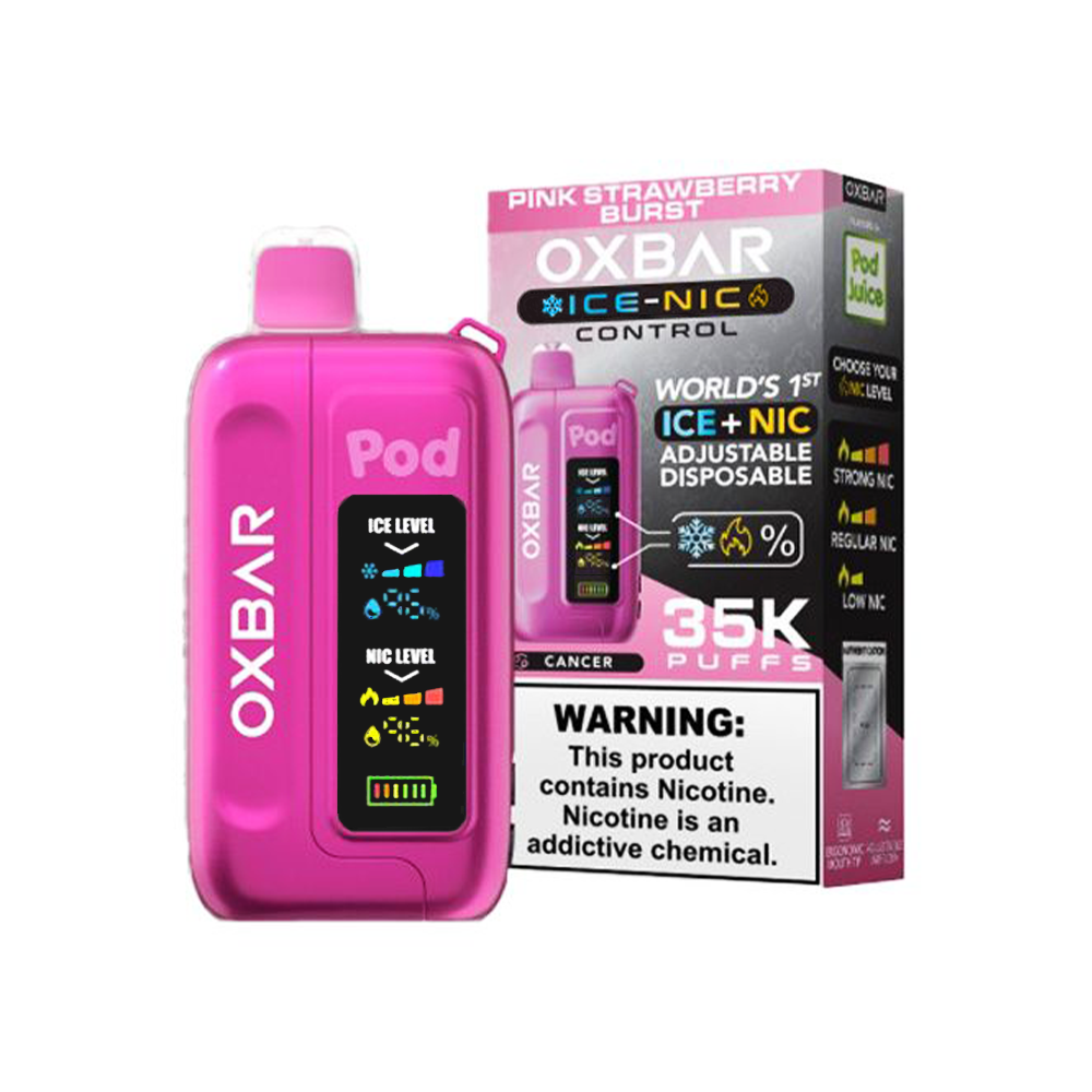 Oxbar Ice-Nic Control Pod Juice Edition Disposable 35000 Puffs 14mL 50mg • MOQ 5 - Pink Strawberry Burst with packaging