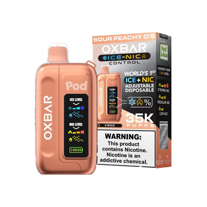 Oxbar Ice-Nic Control Pod Juice Edition Disposable | 35000 Puffs | 14mL | 50mg | MOQ 5 | Sour Peachy O's with packaging