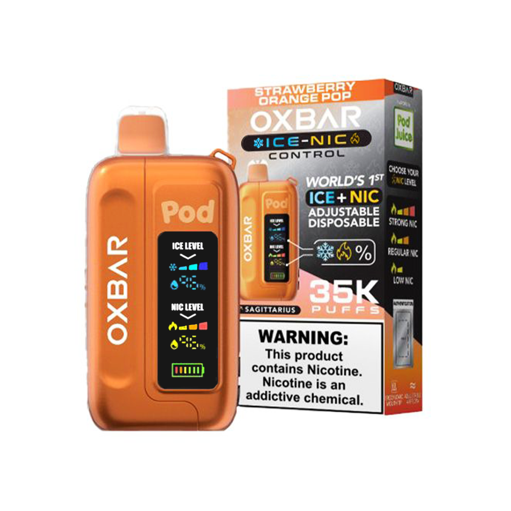 Oxbar Ice-Nic Control Pod Juice Edition Disposable 35000 Puffs 14mL 50mg • MOQ 5 - Strawberry Orange Pop with packaging