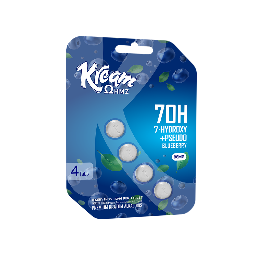 Kream OHMZ Kratom Tablets 88mg 4ct Pack (10pc Display) - Blueberry with packaging