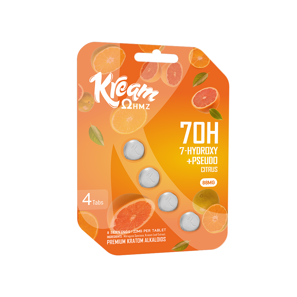 Kream OHMZ Kratom Tablets 88mg 4ct Pack (10pc Display) - Citrus with packaging