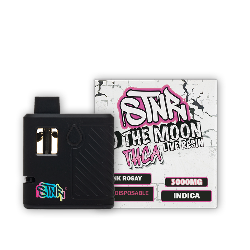 STNR To The Moon Disposable (3g) • THCA + THCP + THCV + D8 - Pink Rosary with packaging