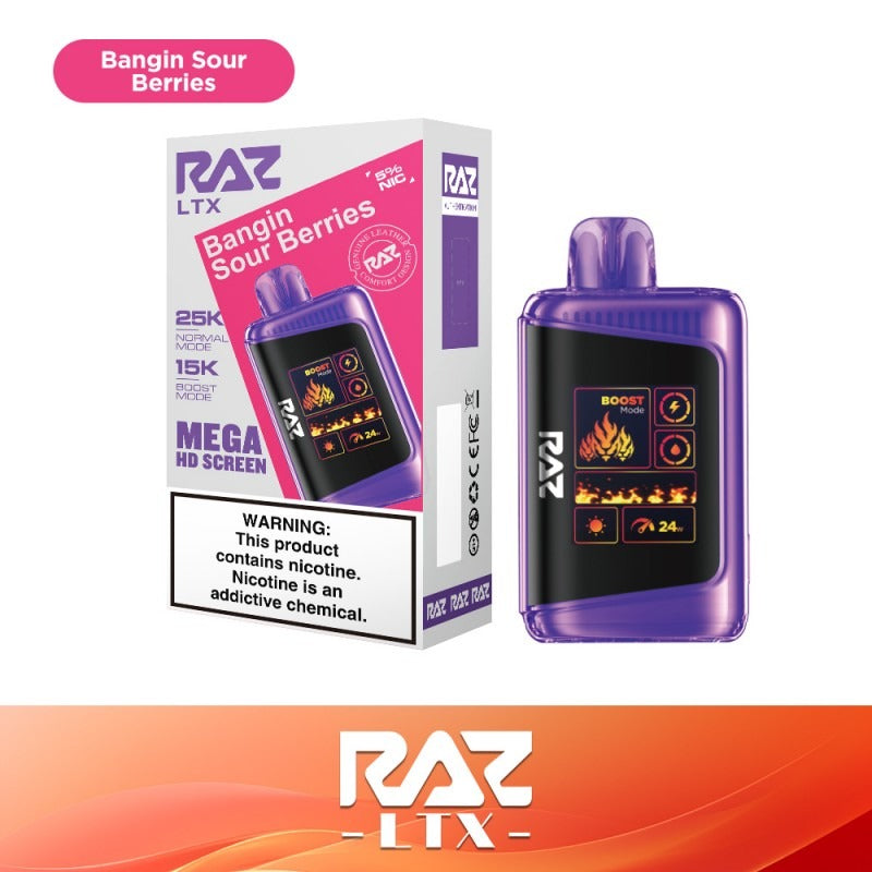 RAZ LTX 25K Disposable 16mL 50mg • MOQ 5 - Bangin Sour Berries with packaging