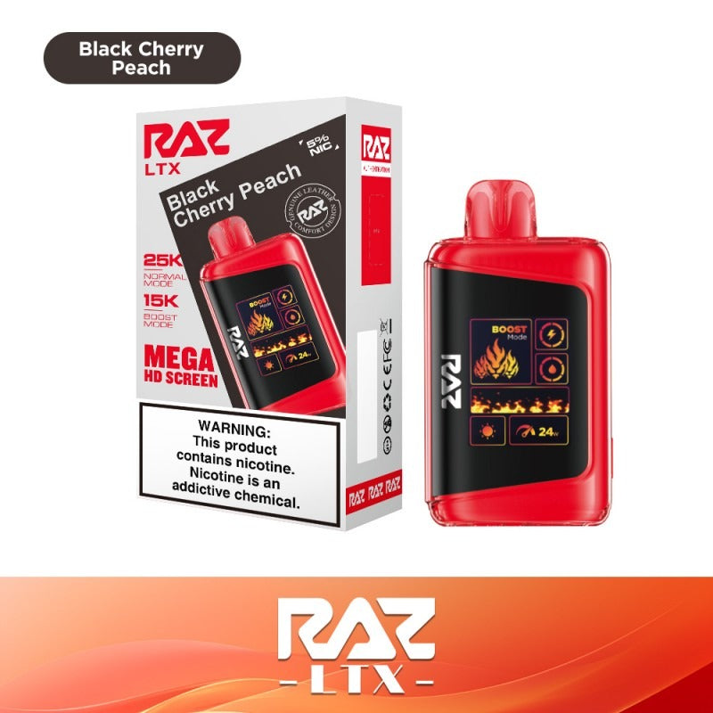 RAZ LTX 25K Disposable 16mL 50mg • MOQ 5 - Black Cherry Peach with packaging