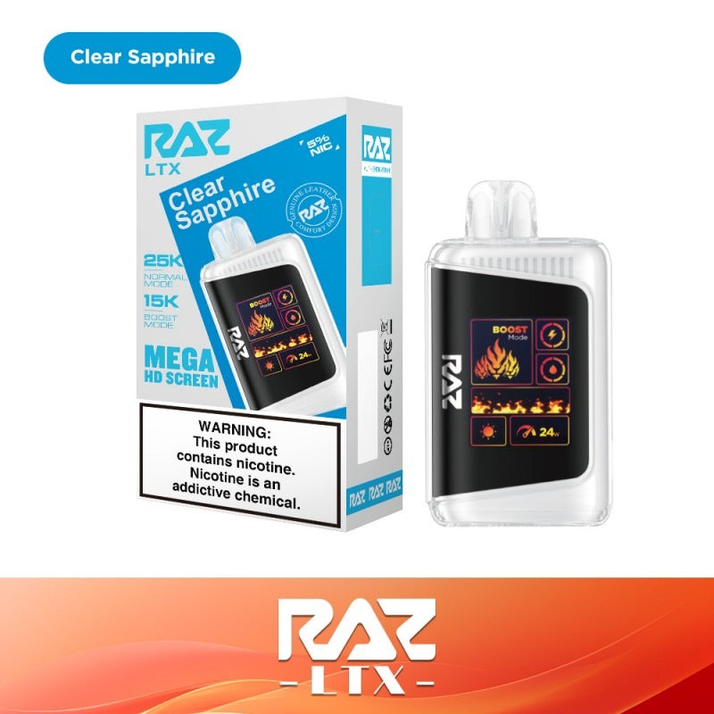 RAZ LTX 25K Disposable 16mL 50mg • MOQ 5 - Clear Sapphire with packaging