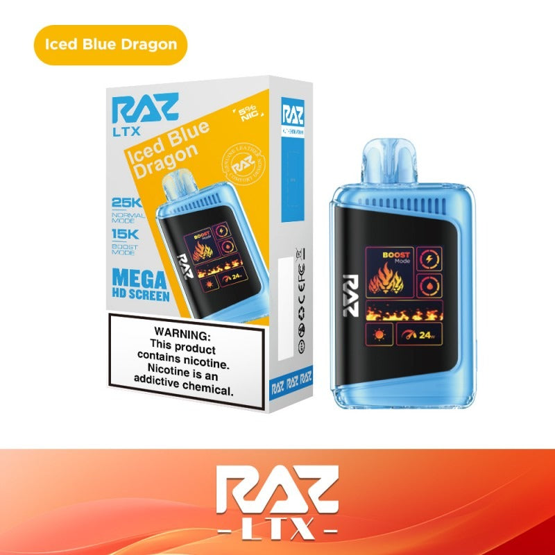 RAZ LTX Disposable | 25000 Puffs | 16mL | 50mg | MOQ 5 | Iced Blue Dragon with packaging 
