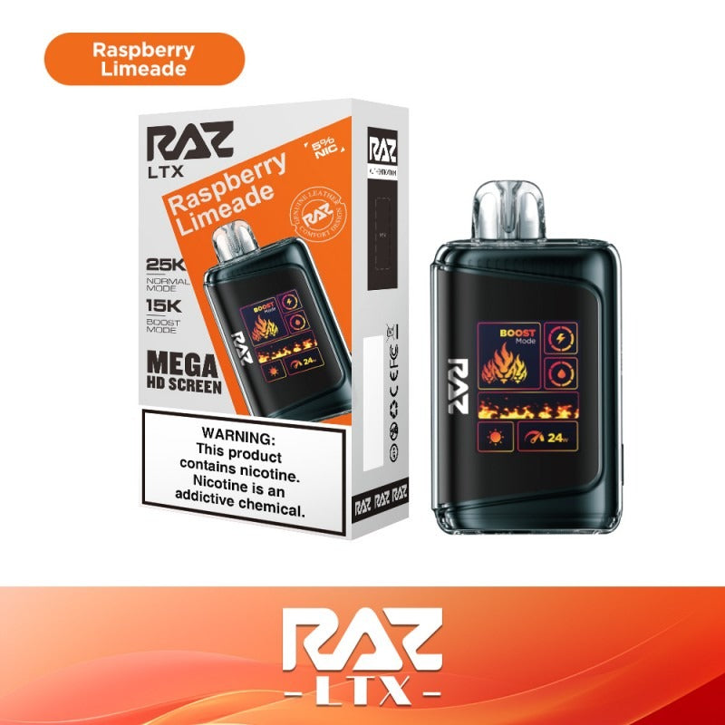 RAZ LTX Disposable | 25000 Puffs | 16mL | 50mg | MOQ 5 | Raspberry Limeade with packaging