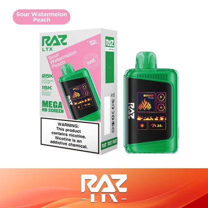 RAZ LTX Disposable | 25000 Puffs | 16mL | 50mg | MOQ 5 | Sour Watermelon Peach with packaging