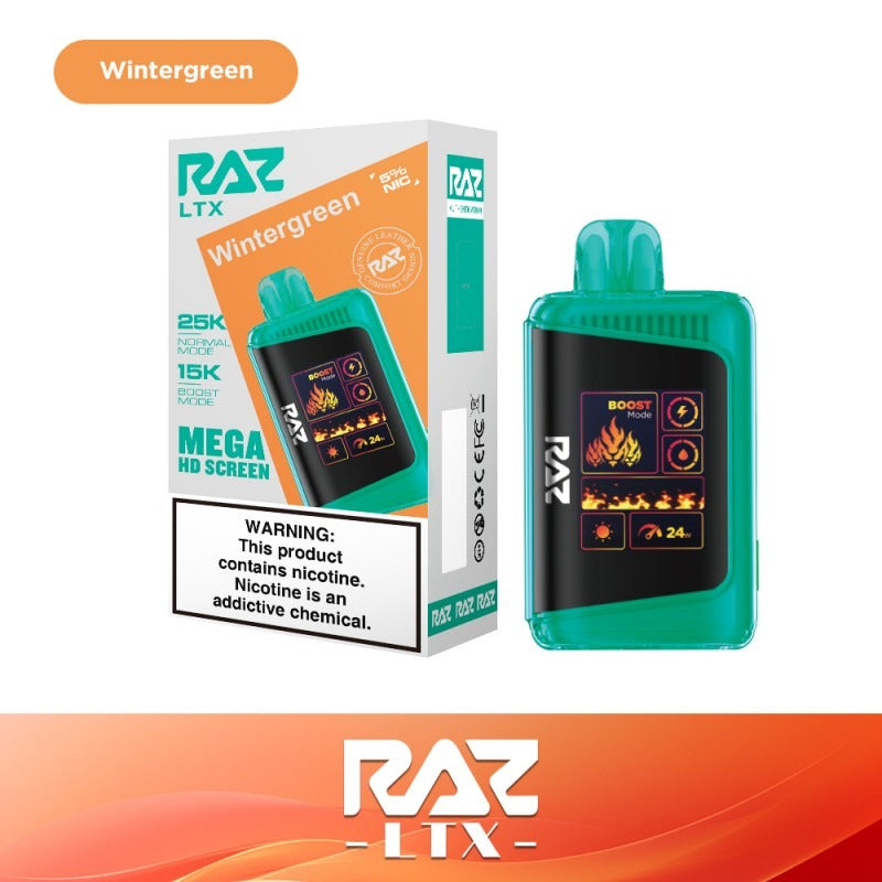 RAZ LTX Disposable | 25000 Puffs | 16mL | 50mg | MOQ 5 | Wintergreen with packaging