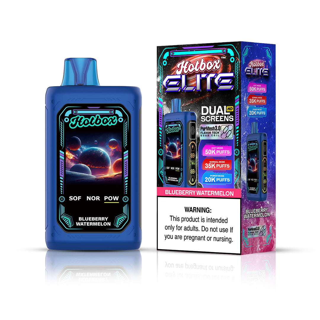 Puff Labs Hotbox Elite Disposable | 50000 Puffs | 30mL | 50mg | MOQ 5 | Blueberry Watermelon with packaging