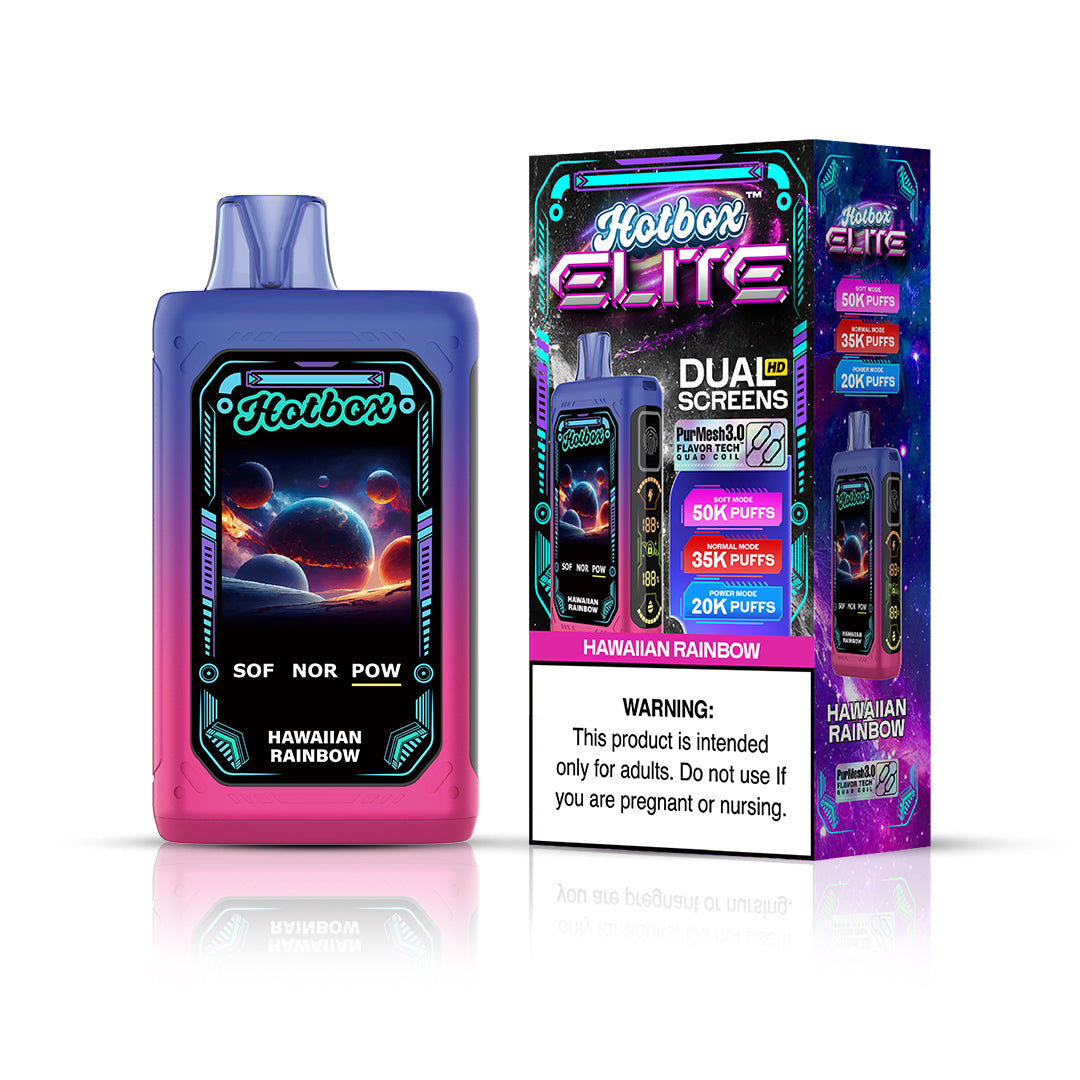 Puff Labs Hotbox Elite Disposable | 50000 Puffs | 30mL | 50mg | MOQ 5 | Hawaiian Rainbow with packaging