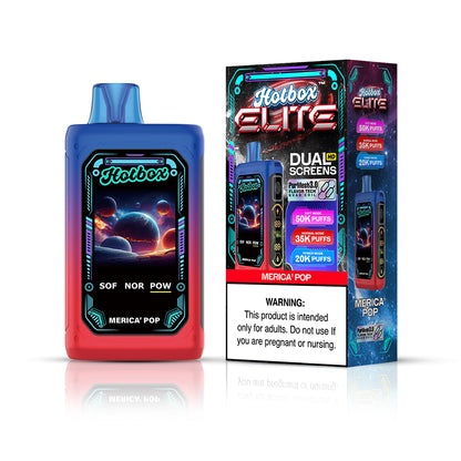 Puff Labs Hotbox Elite Disposable | 50000 Puffs | 30mL | 50mg | MOQ 5 | Merica' Pop with packaging
