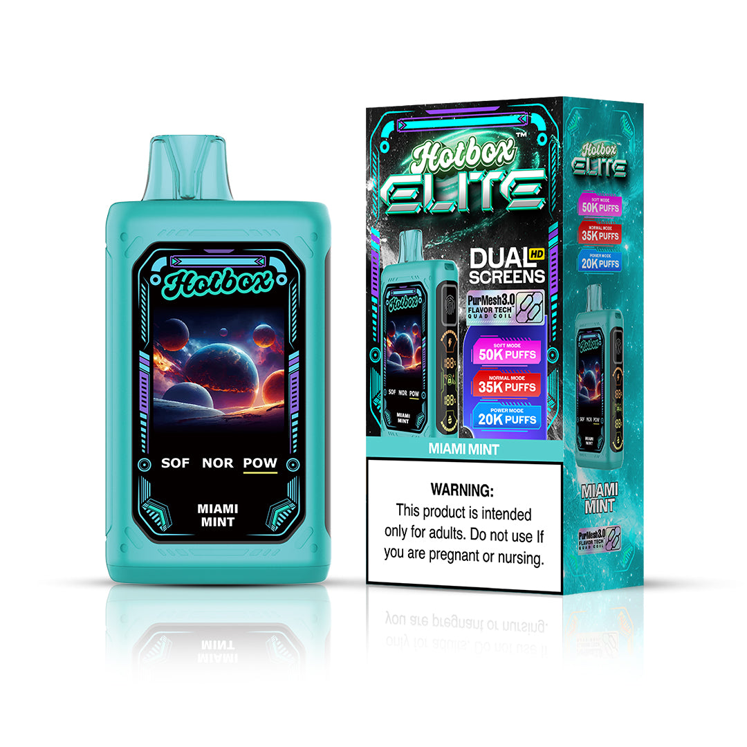 Puff Labs Hotbox Elite Disposable | 50000 Puffs | 30mL | 50mg | MOQ 5 | Miami Mint with packaging