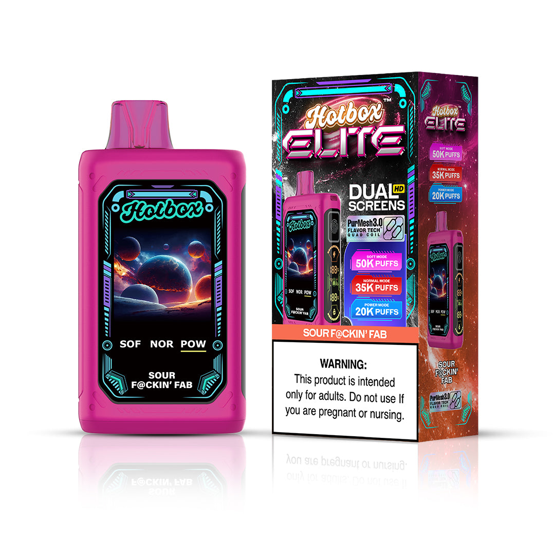 Puff Labs Hotbox Elite Disposable | 50000 Puffs | 30mL | 50mg | MOQ 5 | Sour F@ckin' Fab with packaging