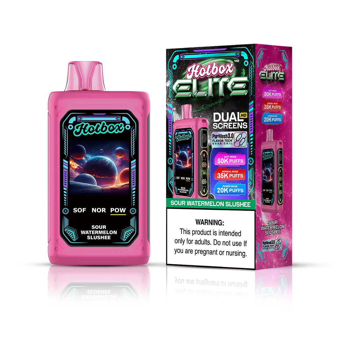Puff Labs Hotbox Elite Disposable | 50000 Puffs | 30mL | 50mg | MOQ 5 | Sour Watermelon Slushee with packaging