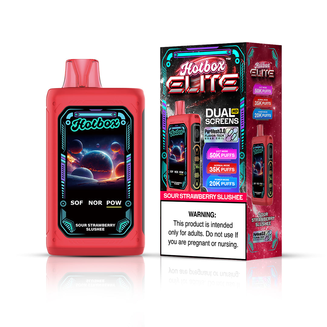 Puff Labs Hotbox Elite Disposable | 50000 Puffs | 30mL | 50mg | MOQ 5 | Sour Strawberry Slushee with packaging