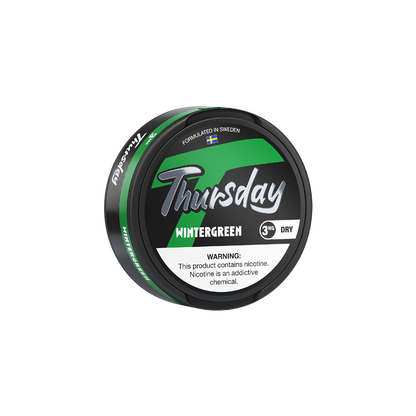 Thursday Dry Nicotine Pouches | 20ct Can | 3mg | 5pc Display | Wintergreen