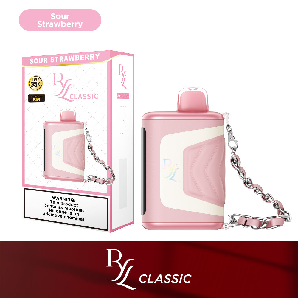 RYL Classic Disposable | 35000 Puff | 16.5mL | 50mg | MOQ 5 | Sour Strawberry with packaging