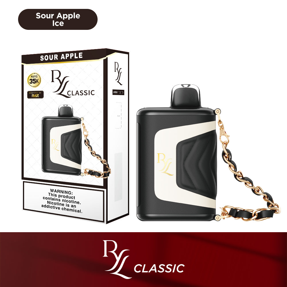 RYL Classic Disposable | 35000 Puff | 16.5mL | 50mg | MOQ 5 | Sour Apple Ice with packaging