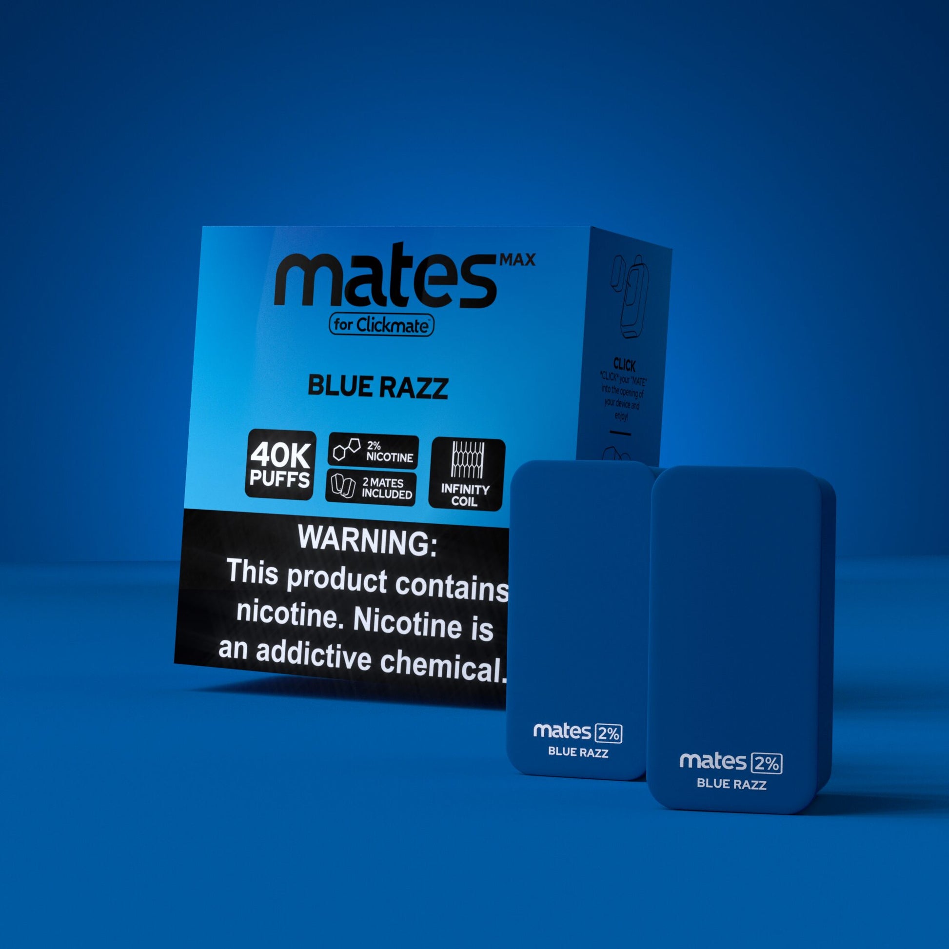 7Daze Clickmates | 2% Prefilled Mates MAX | (2-Pack) | Blue Razz with packaging