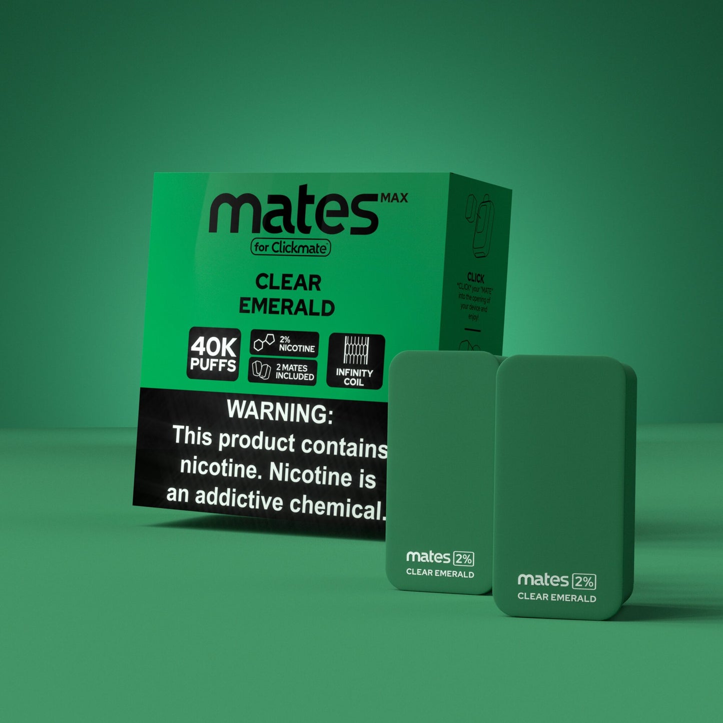 7Daze Clickmates | 5% Prefilled Mates MAX | (2-Pack) | Clear Emerald with packaging
