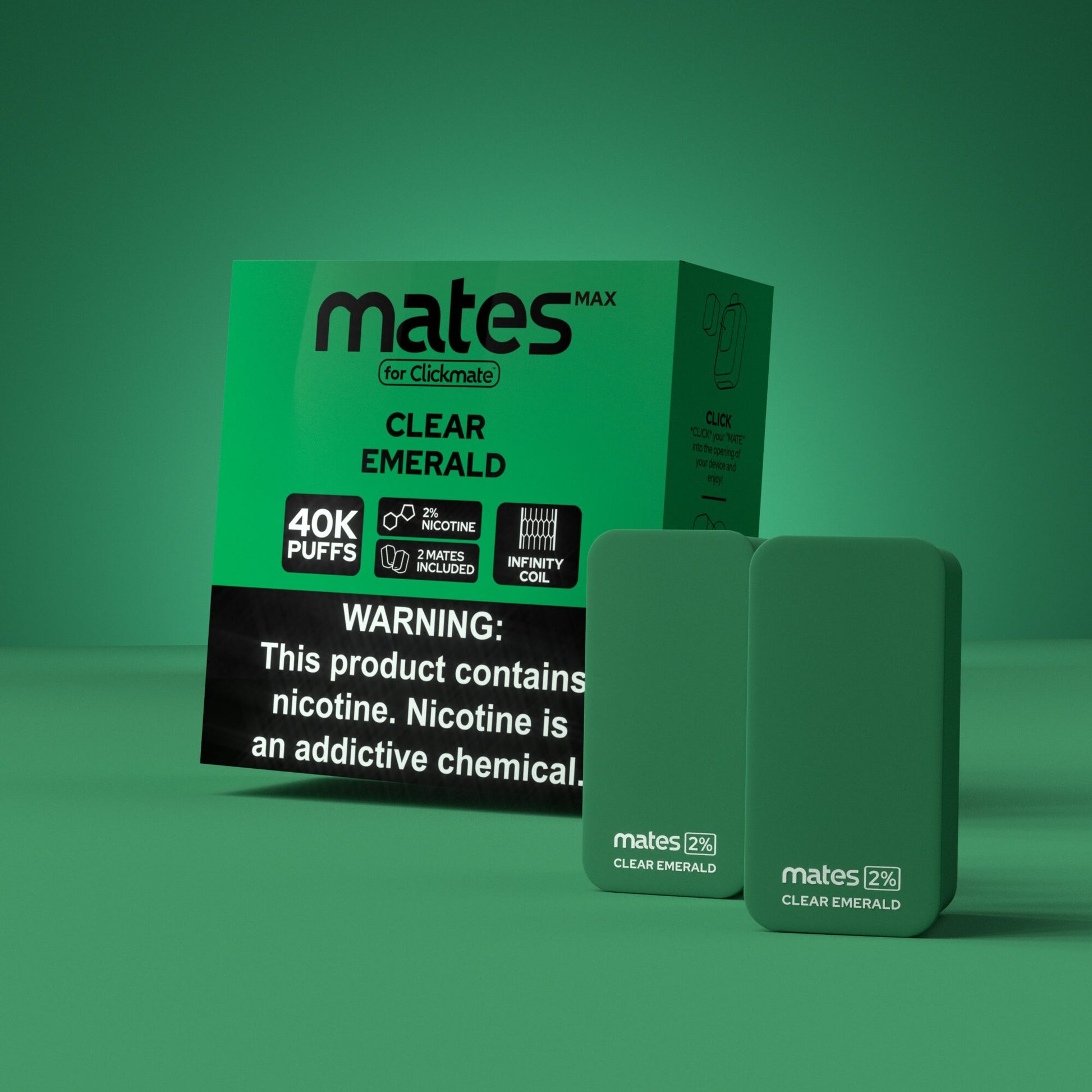 7Daze Clickmates | 5% Prefilled Mates MAX | (2-Pack) | Clear Emerald with packaging