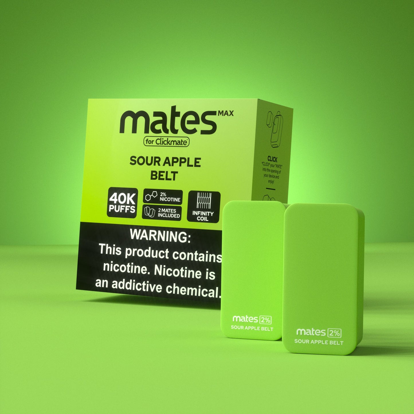 7Daze Clickmates | 5% Prefilled Mates MAX | (2-Pack) | Sour Apple Belt with packaging