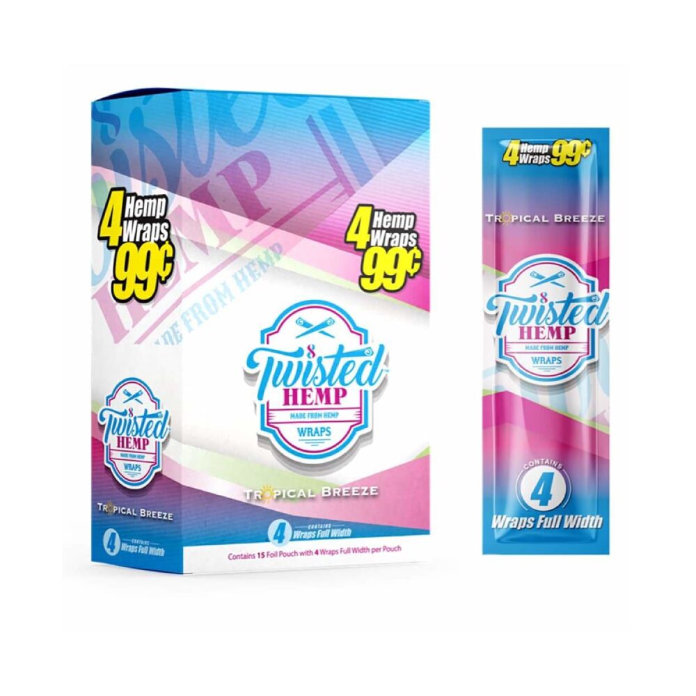 Twisted Hemp Wraps - 15 Foil Pouch 4 Wraps - Tropical Breeze