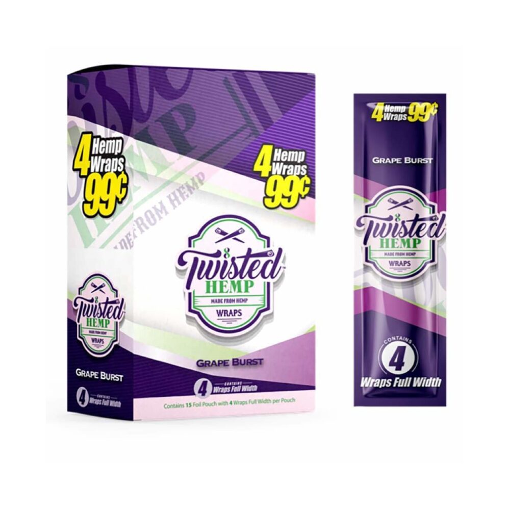 Twisted Hemp Wraps - 15 Foil Pouch 4 Wraps - Grape Burst