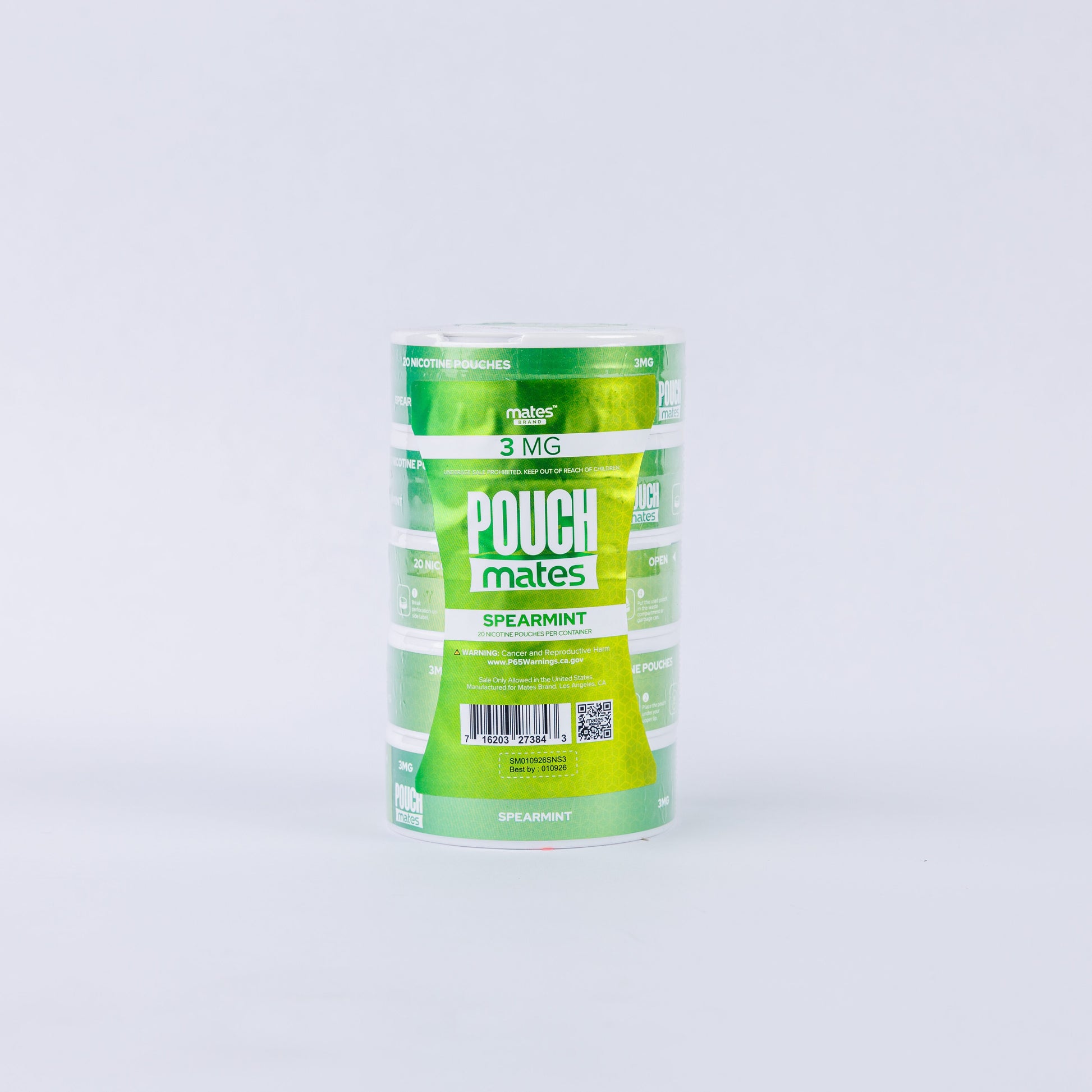 PouchMates (DSPLY 5pc)(Nic Pouch)(20ct Can) - Spearmint