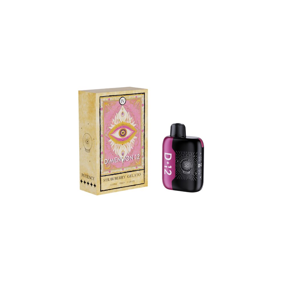 Dimension 12 THC-P Disposable (5g) - Strawberry Gelato with packaging