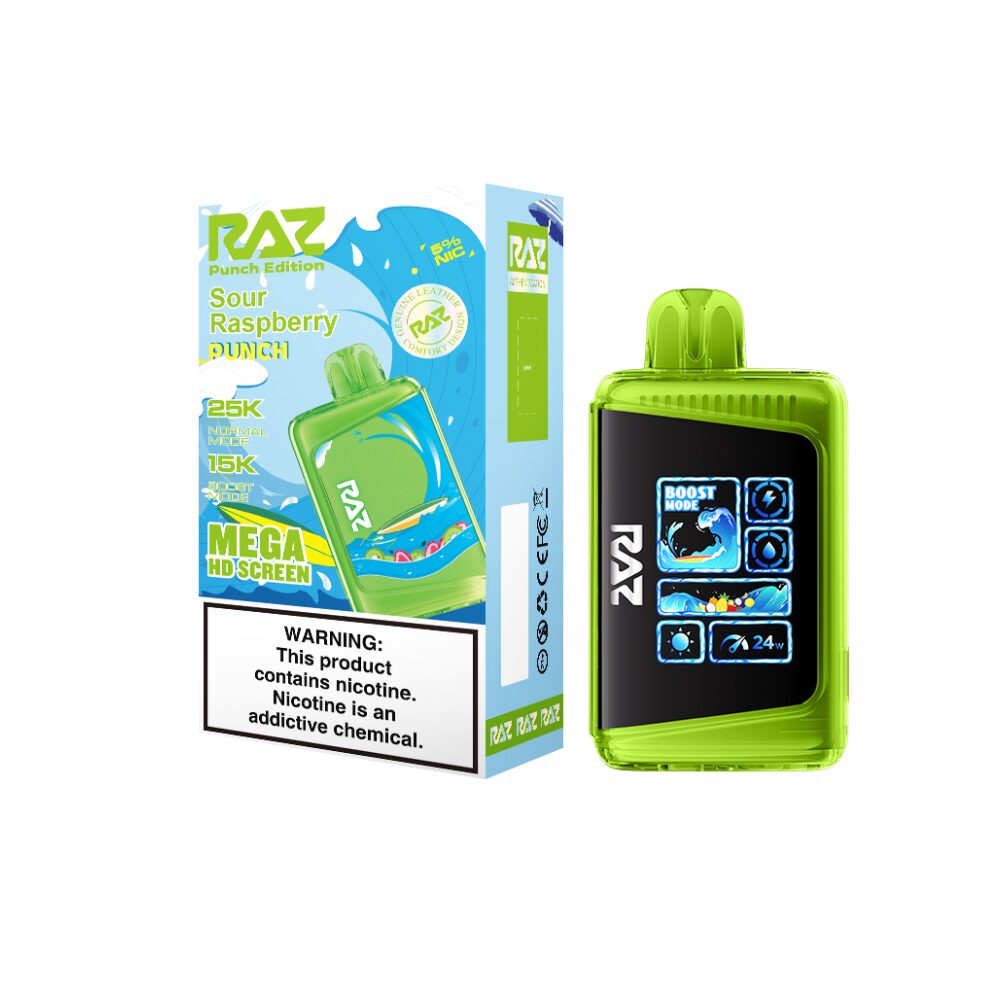 RAZ LTX Disposable | 25000 Puffs | 16mL | 50mg | MOQ 5 | Sour Raspberry Punch with packaging