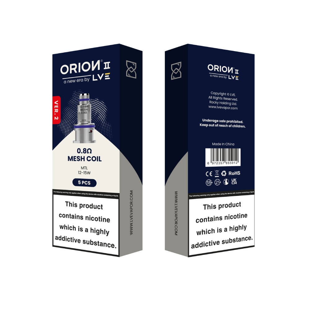 LVE Orion II V2 Mesh Coils (5-Pack) - 0.8ohm MTL with packaging
