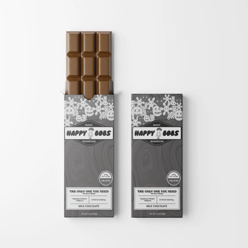 Happy Bobs (Shroom)(Chocolate)(5000mg 1ct Bar) Magic Mushroom - Milk Chocolate with packaging