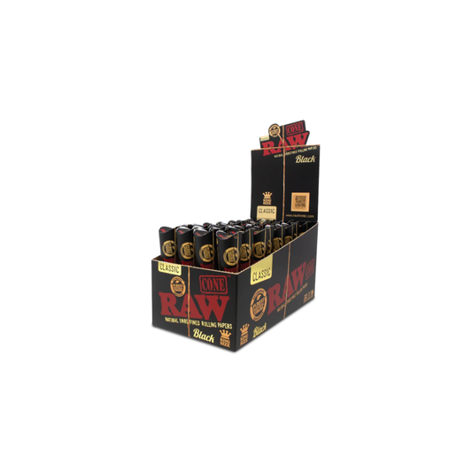 Raw* (DSPLY 32pc)(Cones)(3-Pack) - Black Classic King Size (SAS)
