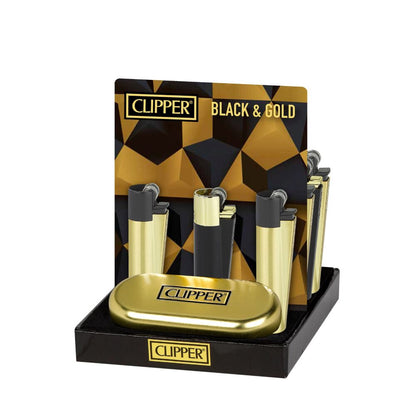 Clipper (DSPLY 12pc)(Lighter) CMP11 Metal Flint - Black & Gold (SAS)