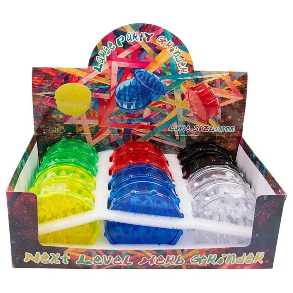 Non branded (DISPLY 12pc)(Grinder)(Plastic) GR45 – Large Size: 75mm - Assorted Colors (SAS)