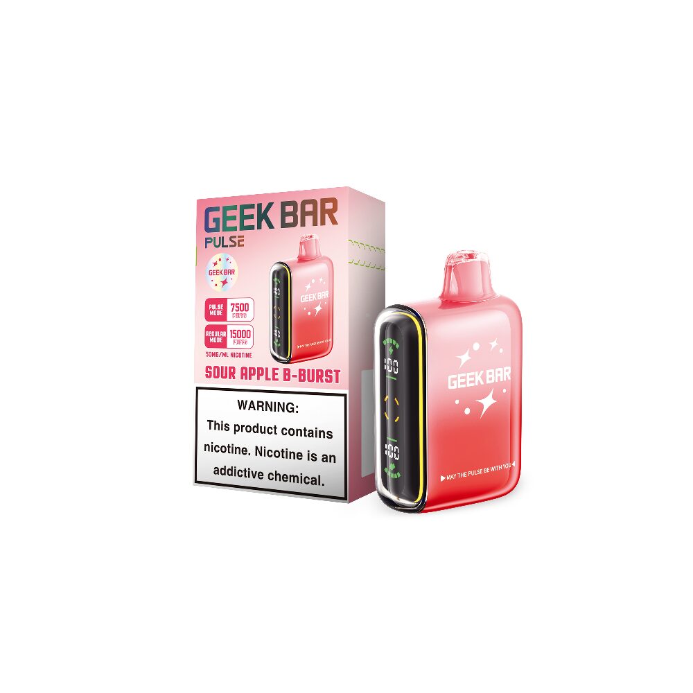 Geek Bar Pulse Disposable | 15000 Puffs | 16mL | 50mg | MOQ 5 | Sour Apple B-Burst with packaging