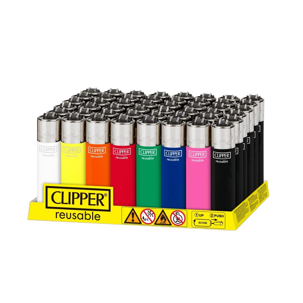 Clipper – DSPLY 48pc- Lighter CP11R Reusable Classic Large - Solid Assorted Colors (SAS)