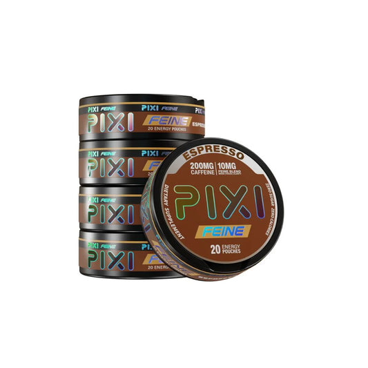PIXI Feine (DSPLY 5pc)(Energy Pouch)(20ct Can) 200mg Caffeine | 10mg Feine Blend - Espresso