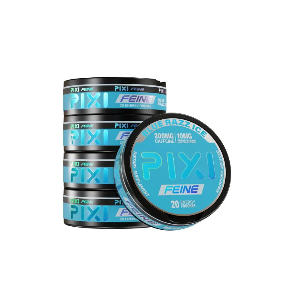 PIXI Feine (DSPLY 5pc)(Energy Pouch)(20ct Can) 200mg Caffeine | 10mg Feine Blend - Blue Razz Ice
