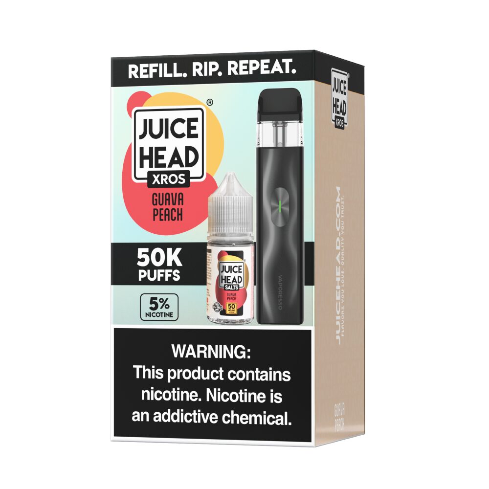 Vaporesso XROS 4 Mini Pod System + Juice Head 30mL (Collab Bundle) - Color: Black - Flavor: Guava Peach