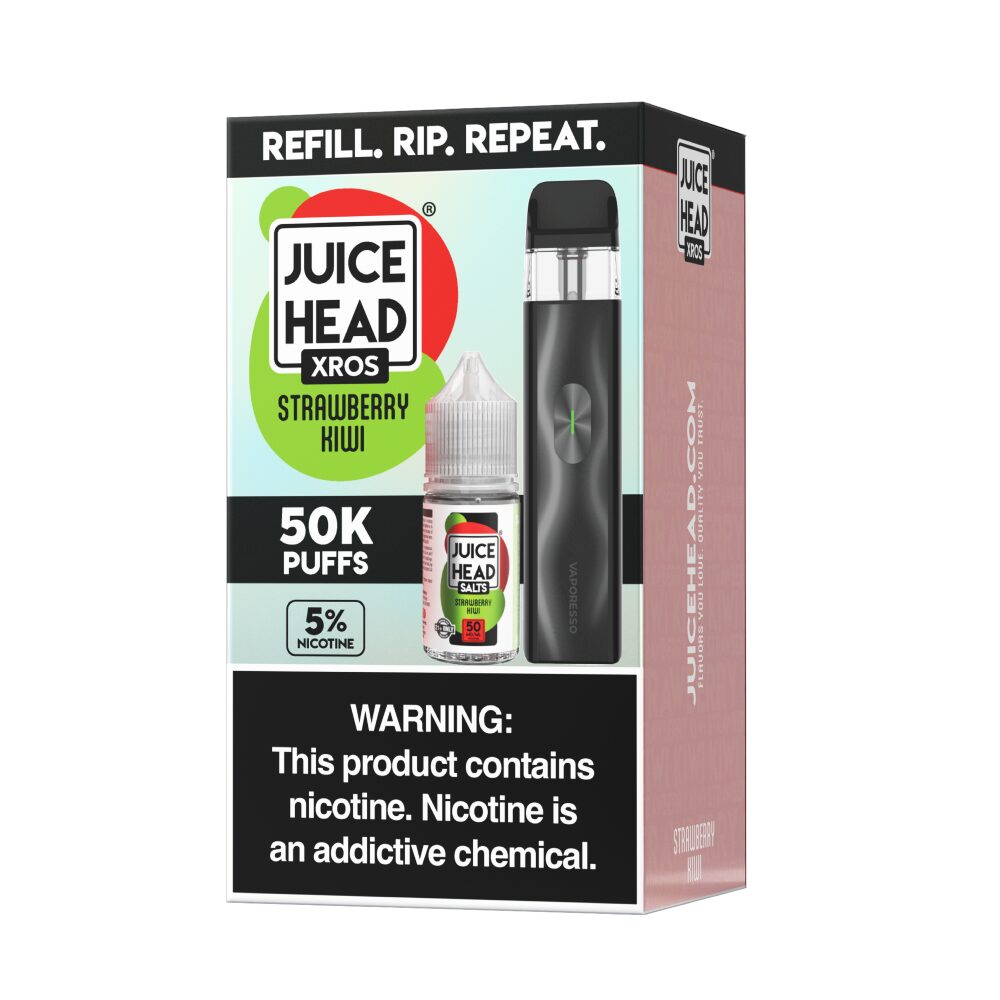Vaporesso XROS 4 Mini Pod System + Juice Head 30mL (Collab Bundle) - Color: Black - Flavor: Strawberry Kiwi