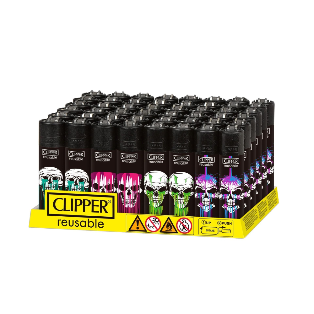 Clipper – DSPLY 48pc- Lighter CP11R Reusable Classic Large - Wild Skull (SAS)