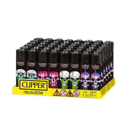Clipper – DSPLY 48pc- Lighter CP11R Reusable Classic Large - Wild Skull (SAS)